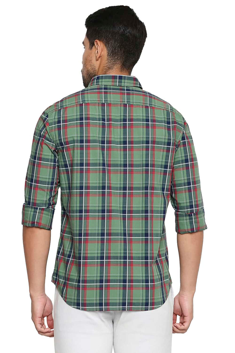 BASICS SLIM FIT FROST GREEN CHECKS SHIRT