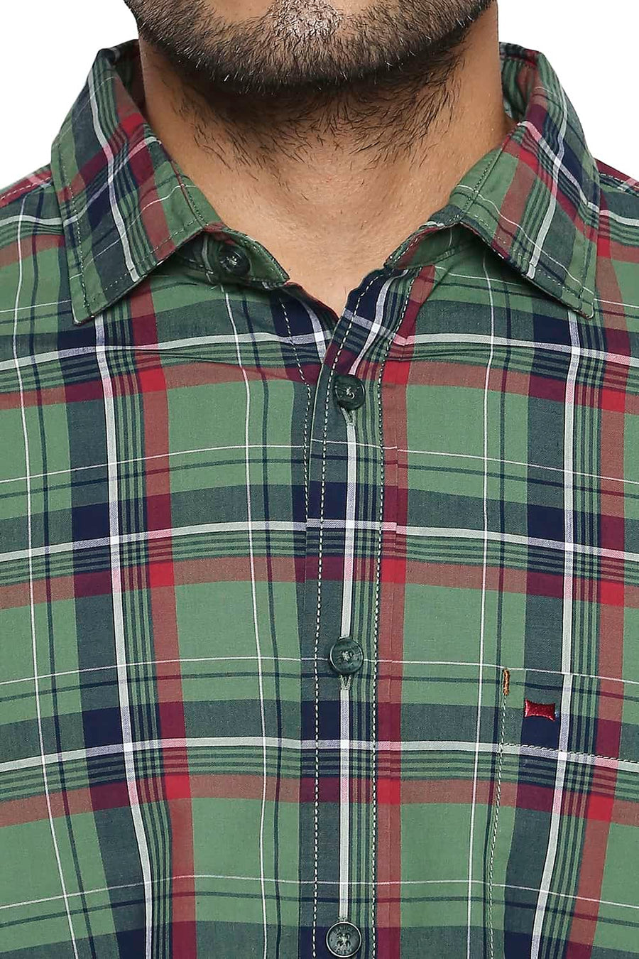 BASICS SLIM FIT FROST GREEN CHECKS SHIRT