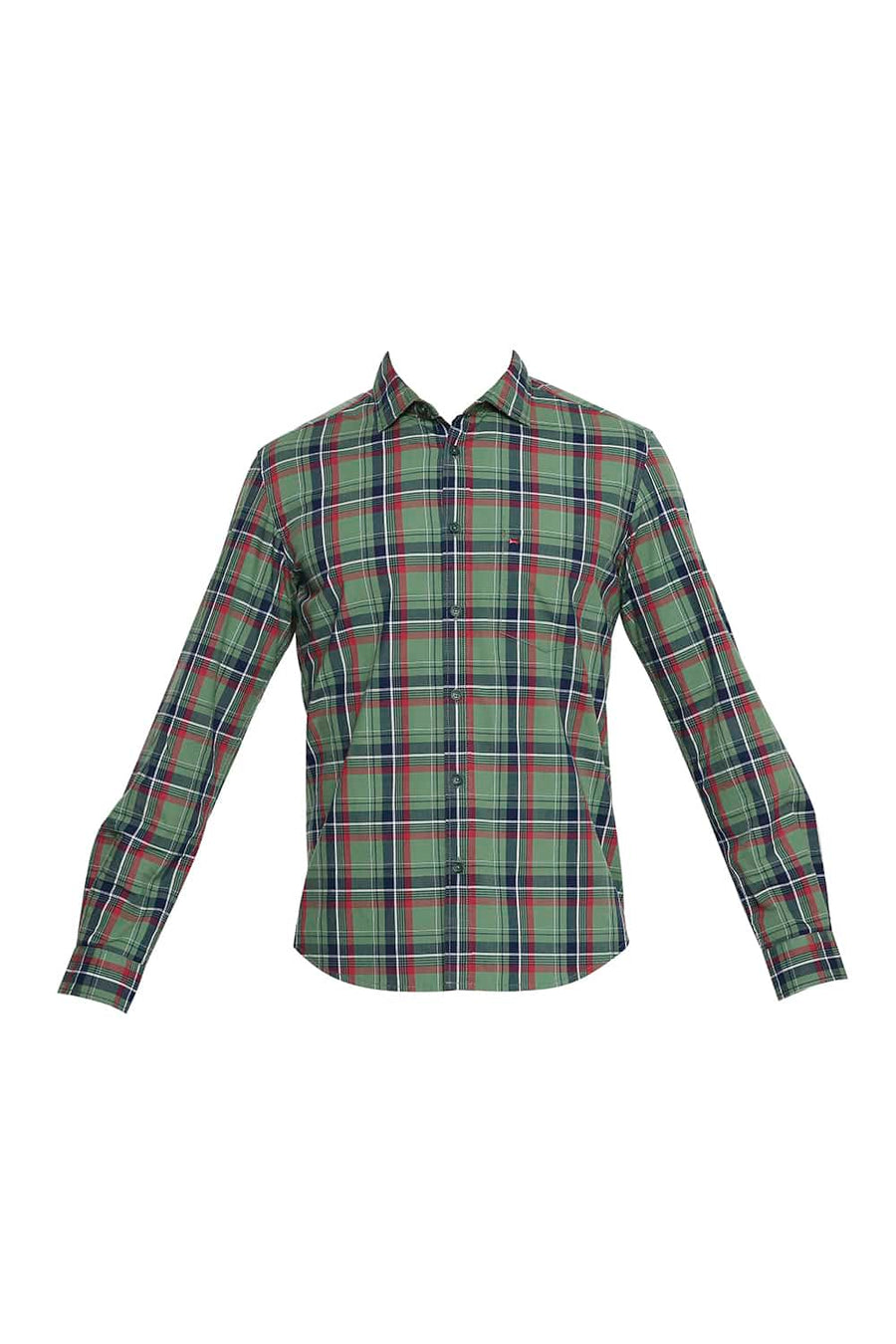 BASICS SLIM FIT FROST GREEN CHECKS SHIRT
