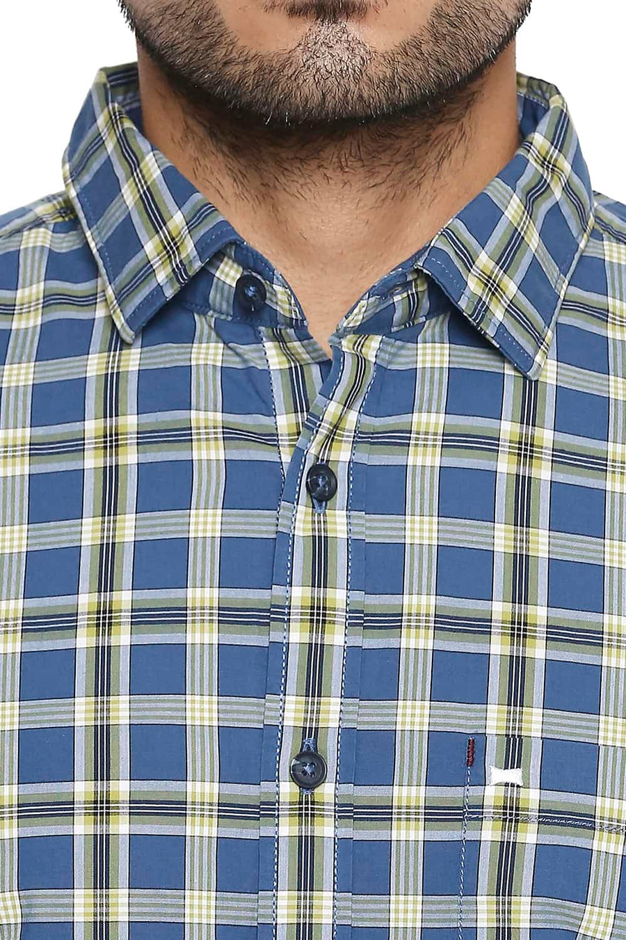 BASICS SLIM FIT BLUE ASHES CHECKS SHIRT