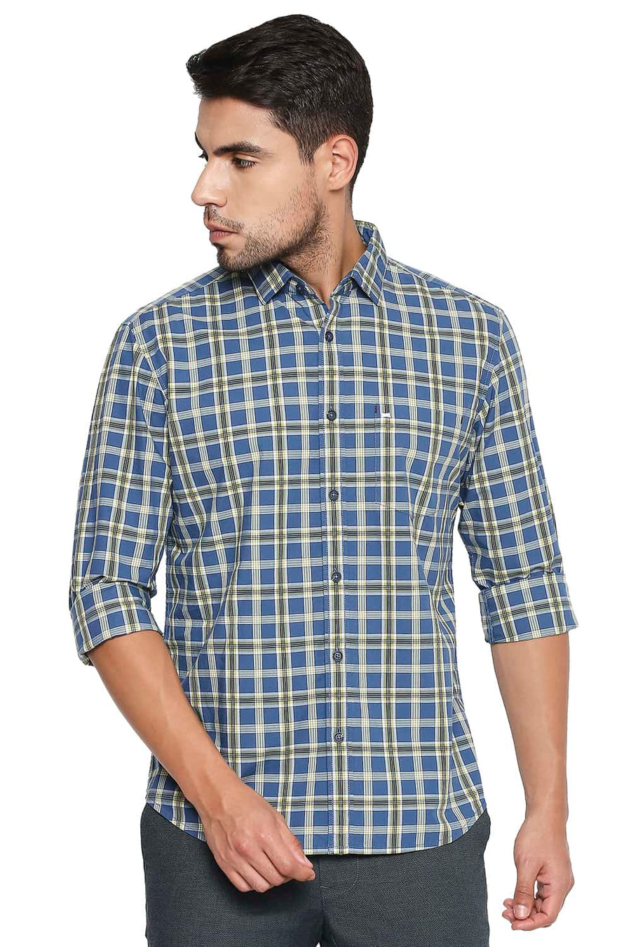 BASICS SLIM FIT BLUE ASHES CHECKS SHIRT