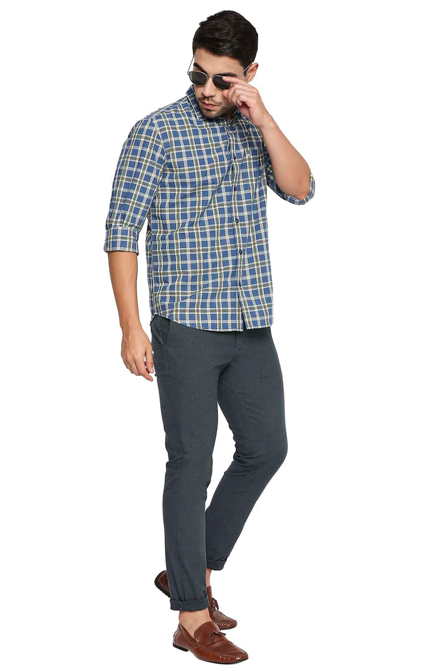 BASICS SLIM FIT BLUE ASHES CHECKS SHIRT
