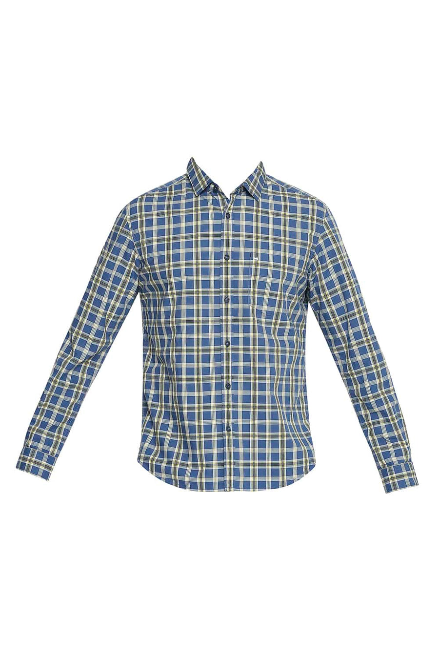 BASICS SLIM FIT BLUE ASHES CHECKS SHIRT