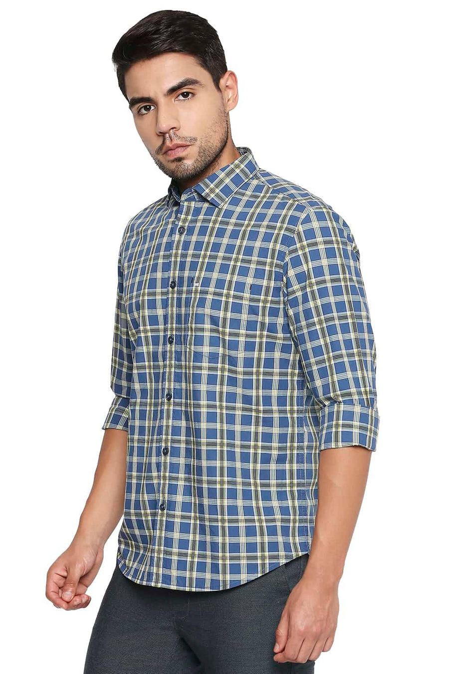 BASICS SLIM FIT BLUE ASHES CHECKS SHIRT