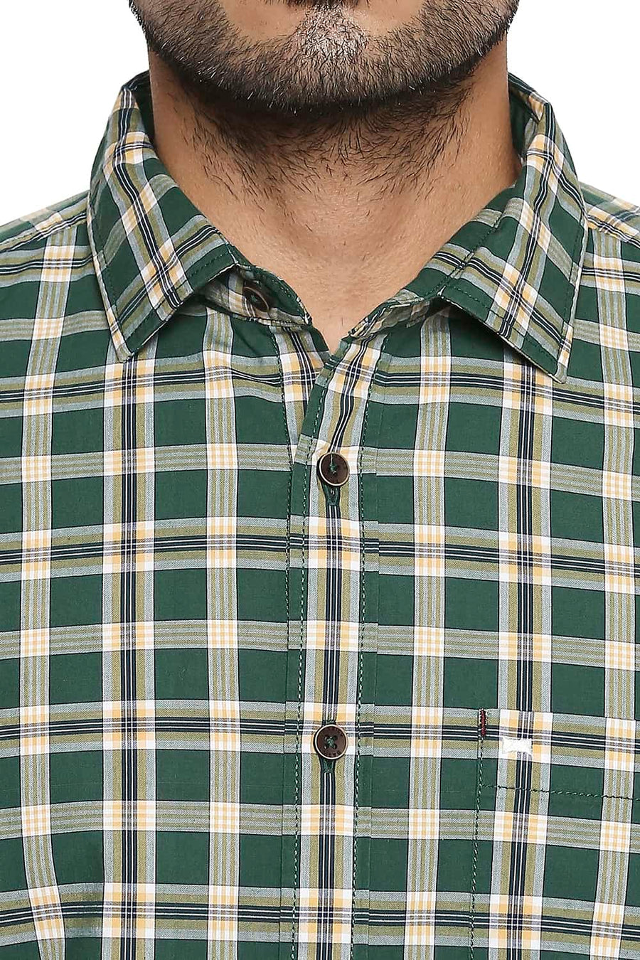 BASICS SLIM FIT HUNTER GREEN CHECKS SHIRT