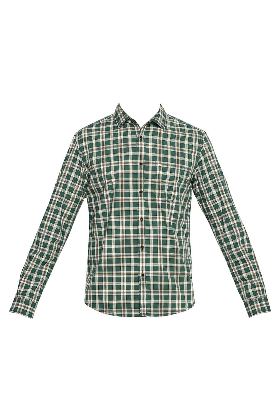 BASICS SLIM FIT HUNTER GREEN CHECKS SHIRT