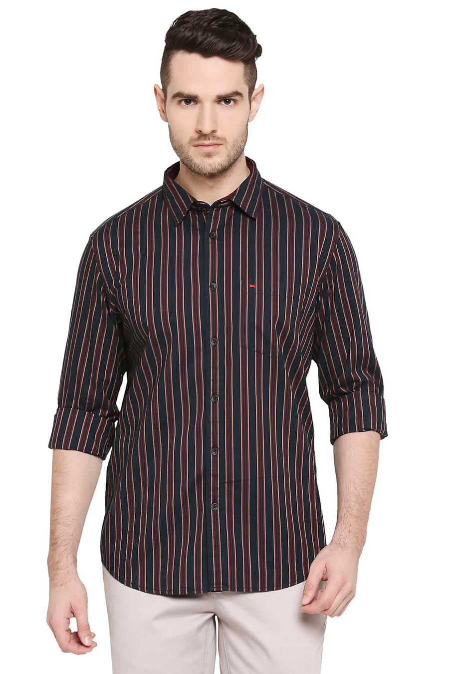 BASICS SLIM FIT MARS RED STRIPE SHIRT