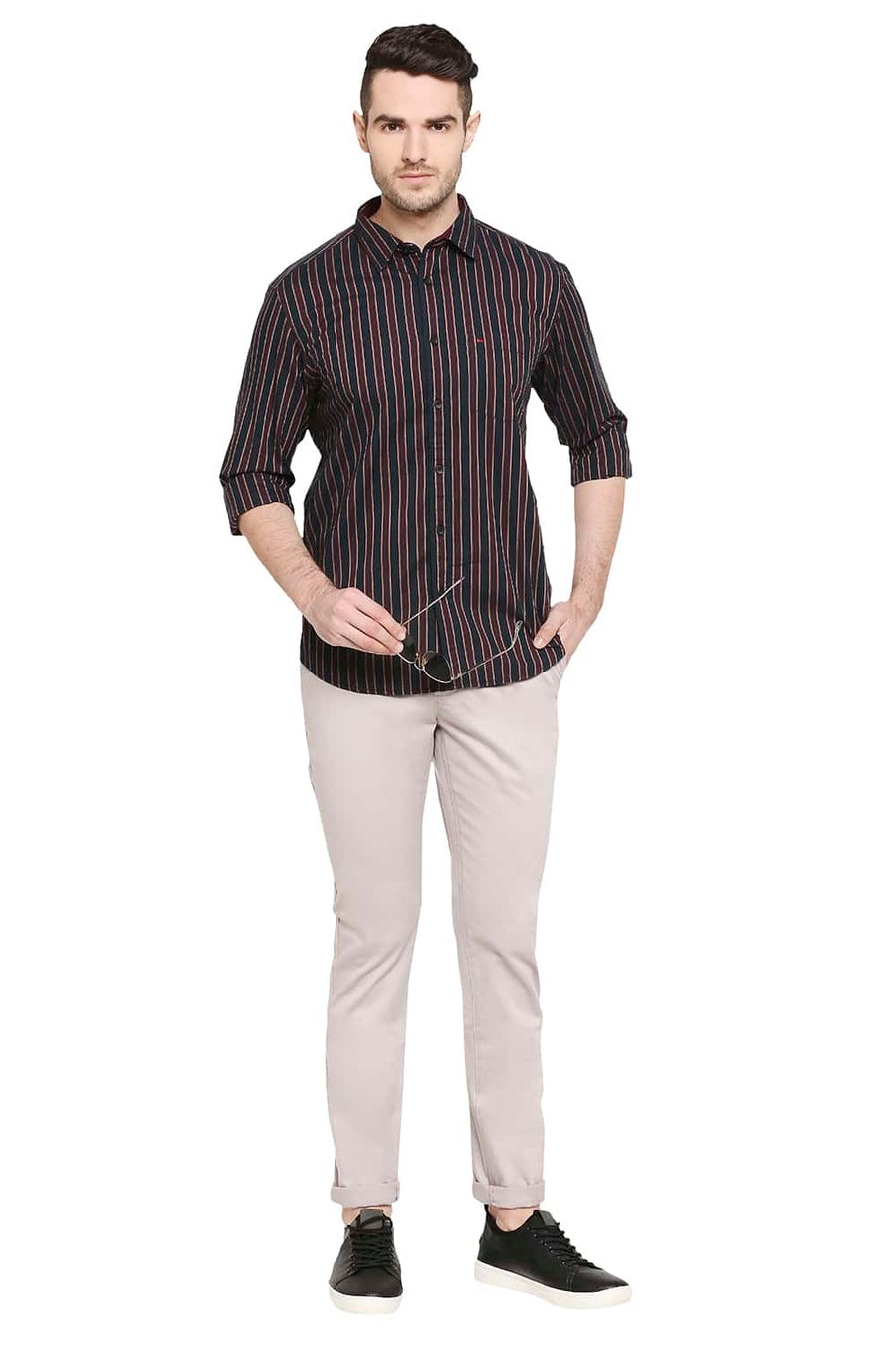 BASICS SLIM FIT MARS RED STRIPE SHIRT