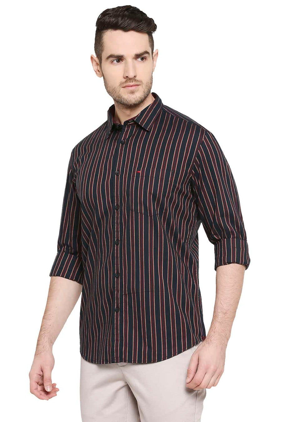BASICS SLIM FIT MARS RED STRIPE SHIRT