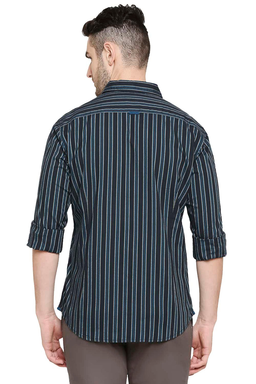 BASICS SLIM FIT CARIBBEAN BLUE STRIPE SHIRT