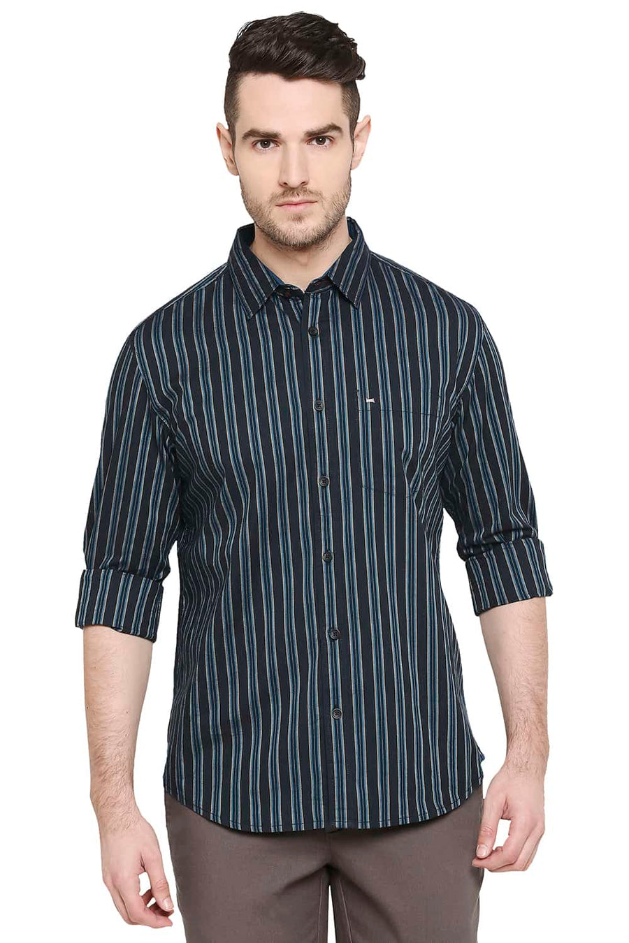 BASICS SLIM FIT CARIBBEAN BLUE STRIPE SHIRT