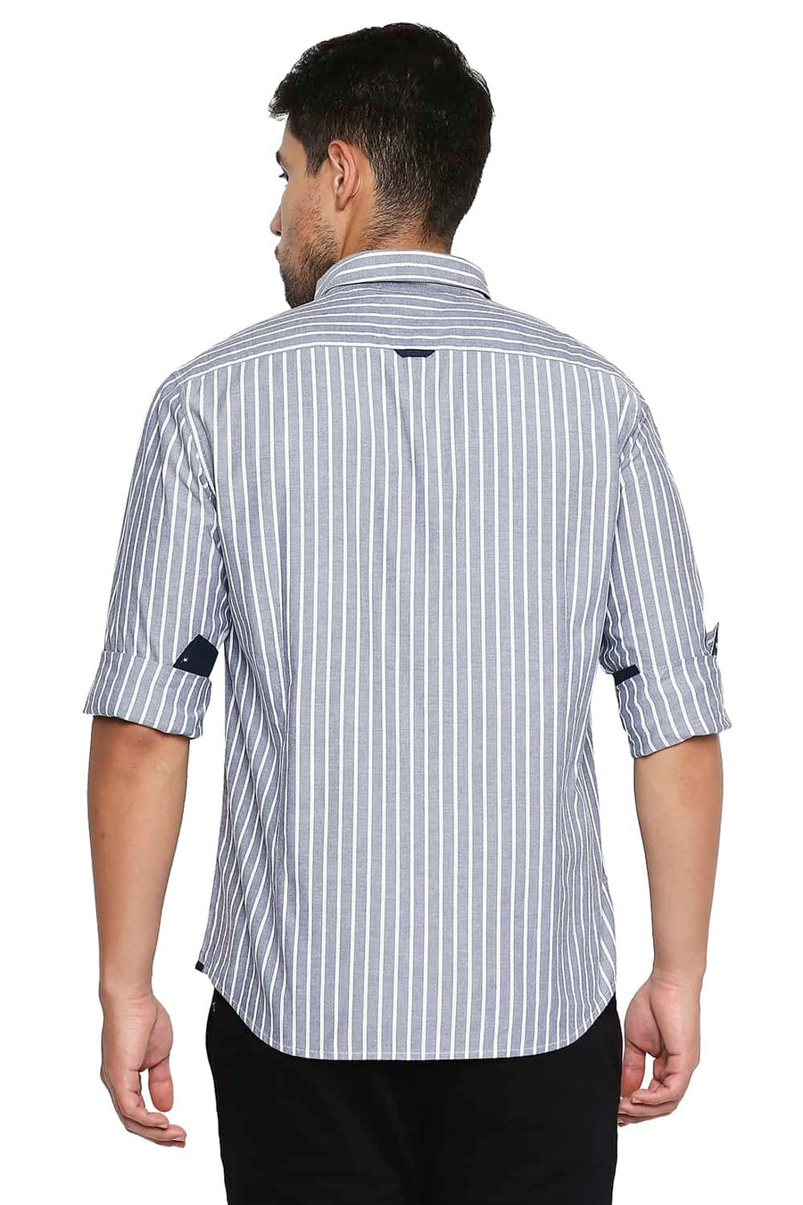 BASICS SLIM FIT SHADOW NAVY STRIPE SHIRT