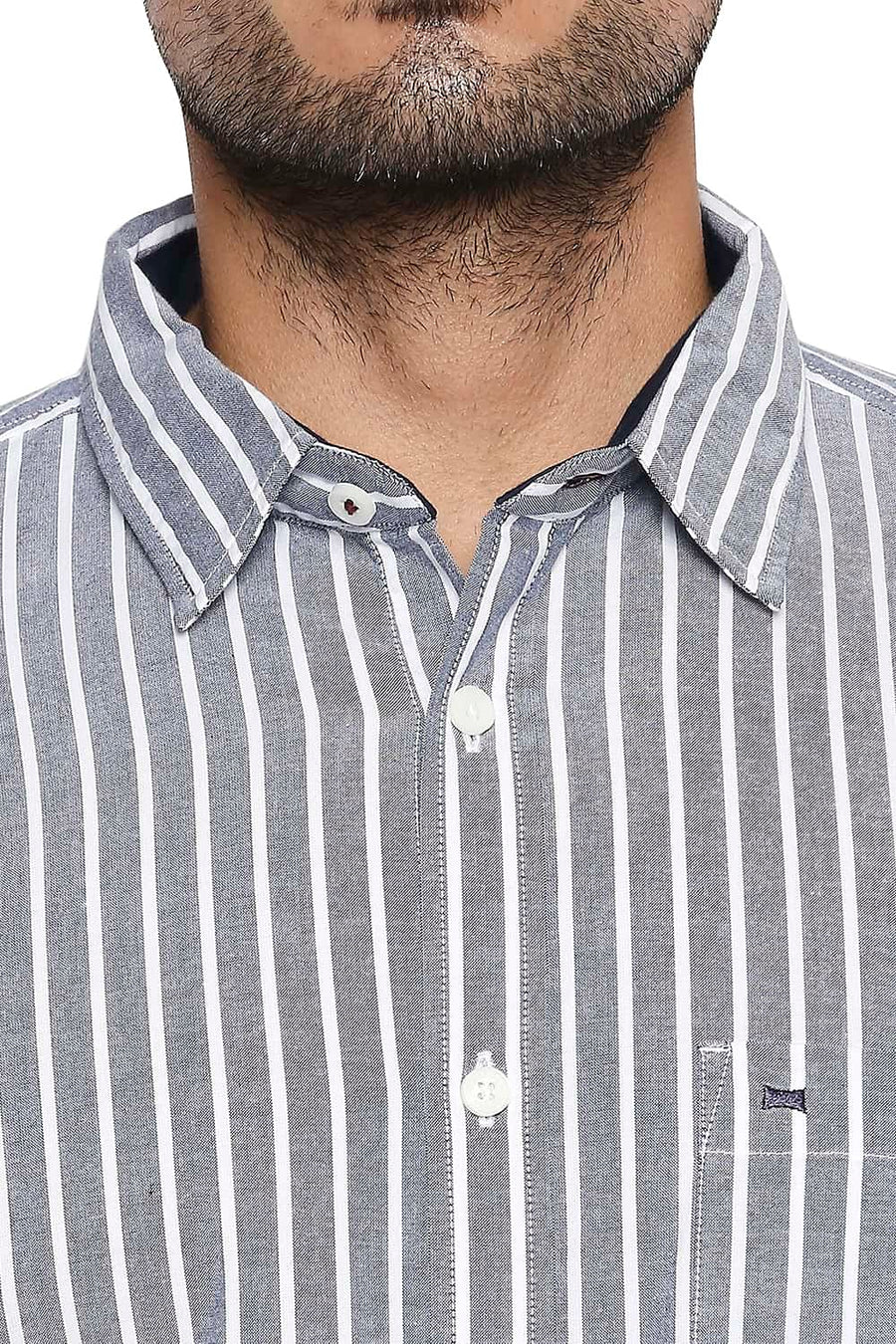BASICS SLIM FIT SHADOW NAVY STRIPE SHIRT