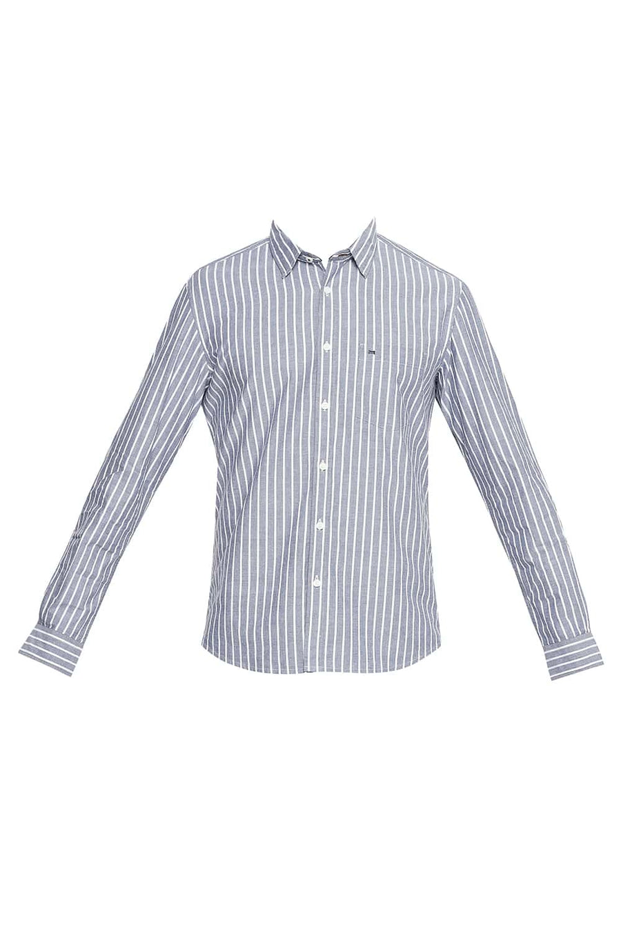 BASICS SLIM FIT SHADOW NAVY STRIPE SHIRT