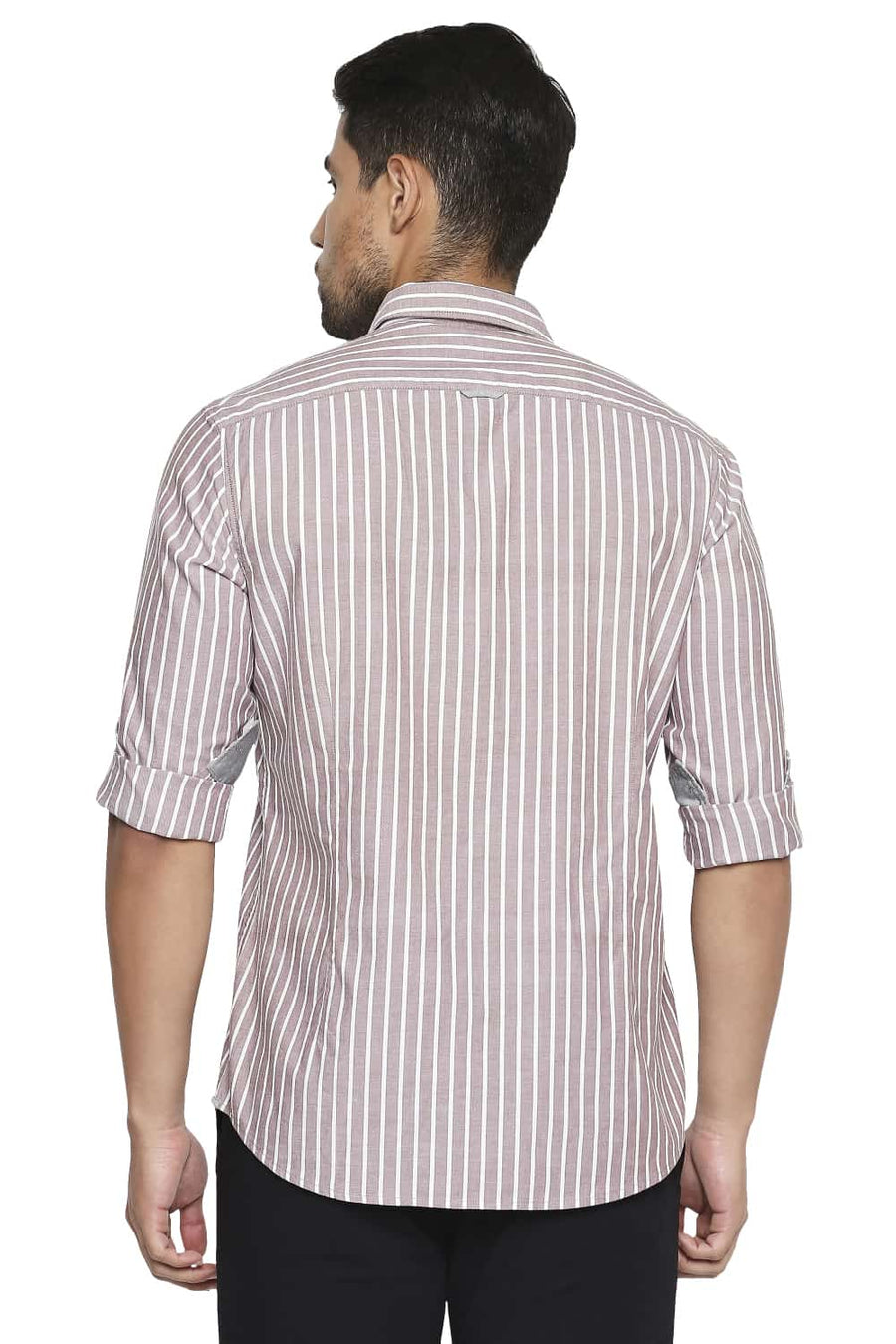 BASICS SLIM FIT ANTLER BROWN STRIPE SHIRT