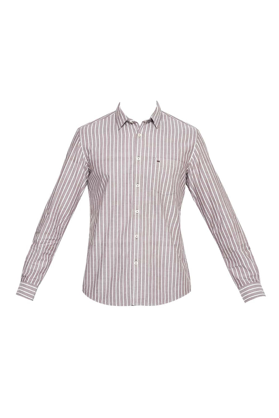 BASICS SLIM FIT ANTLER BROWN STRIPE SHIRT