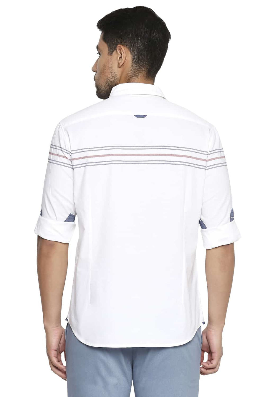 BASICS SLIM FIT CLOUD WHITE ENGINEERED STRIPE SHIRT