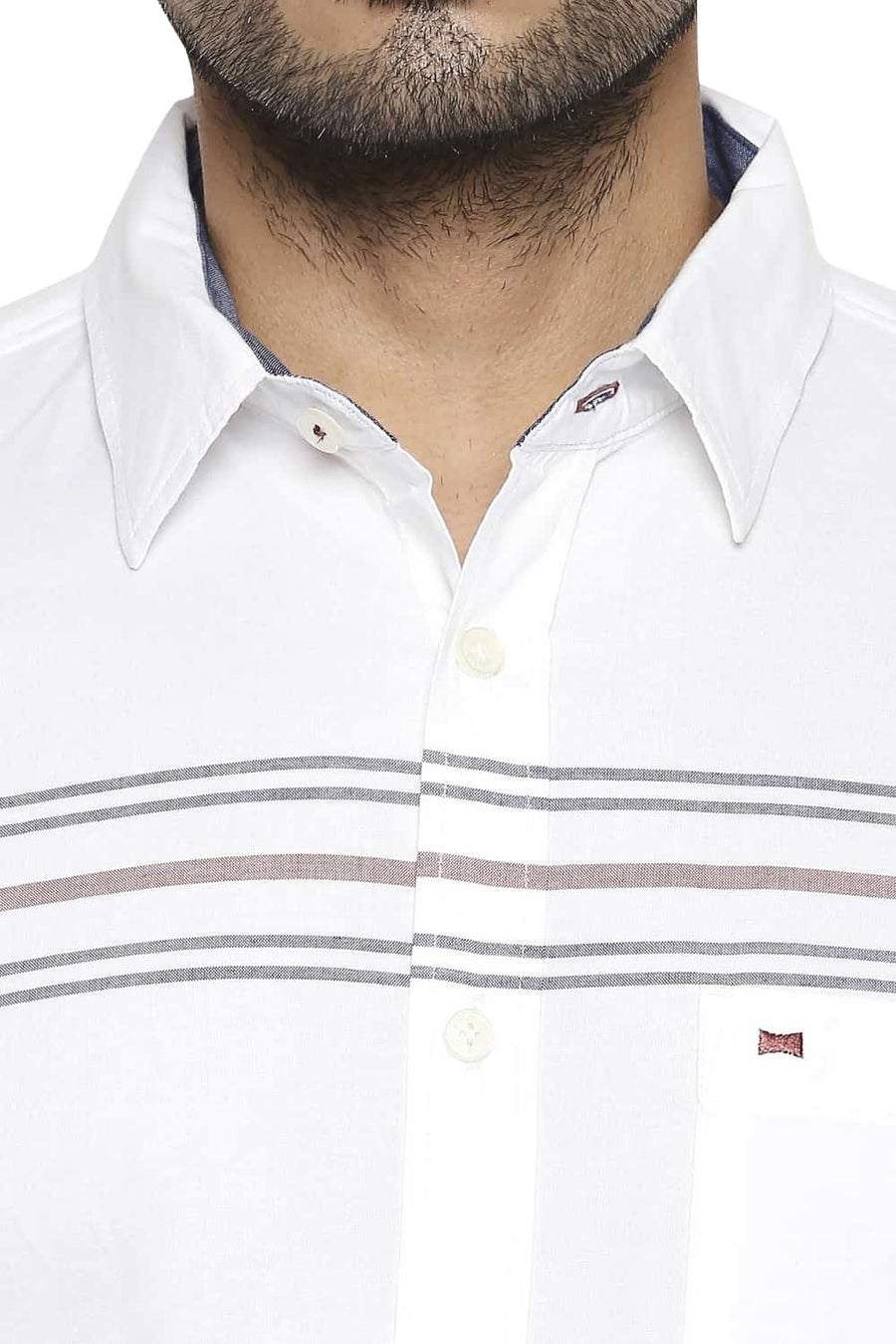 BASICS SLIM FIT CLOUD WHITE ENGINEERED STRIPE SHIRT