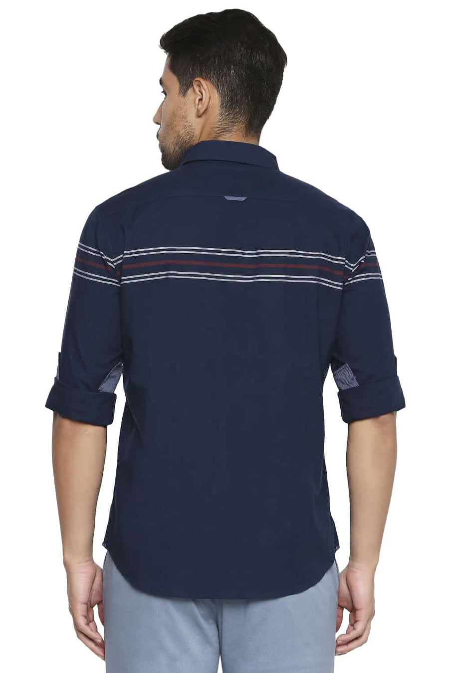 BASICS SLIM FIT NAVY NIGHT ENGINEERED STRIPE SHIRT