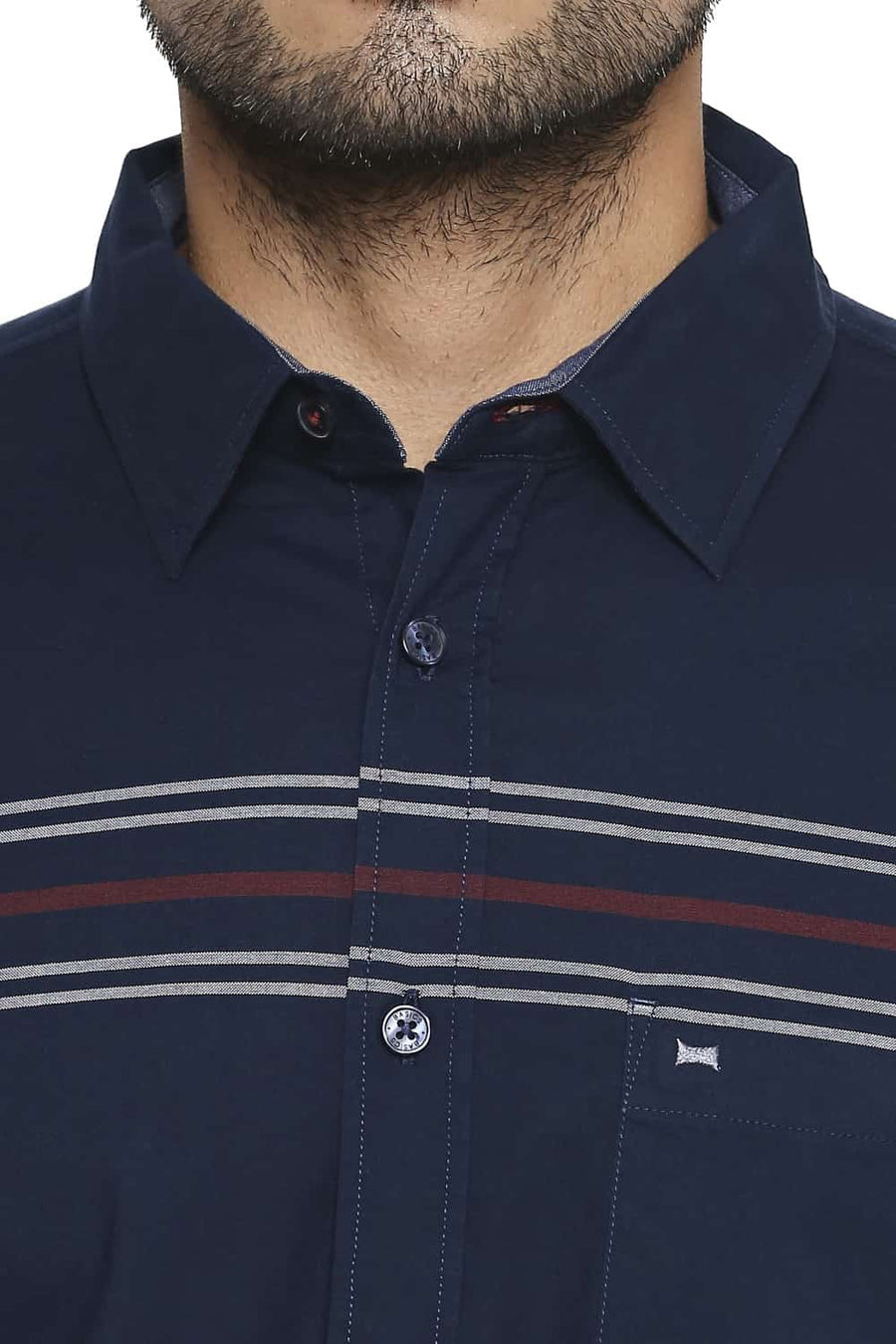 BASICS SLIM FIT NAVY NIGHT ENGINEERED STRIPE SHIRT
