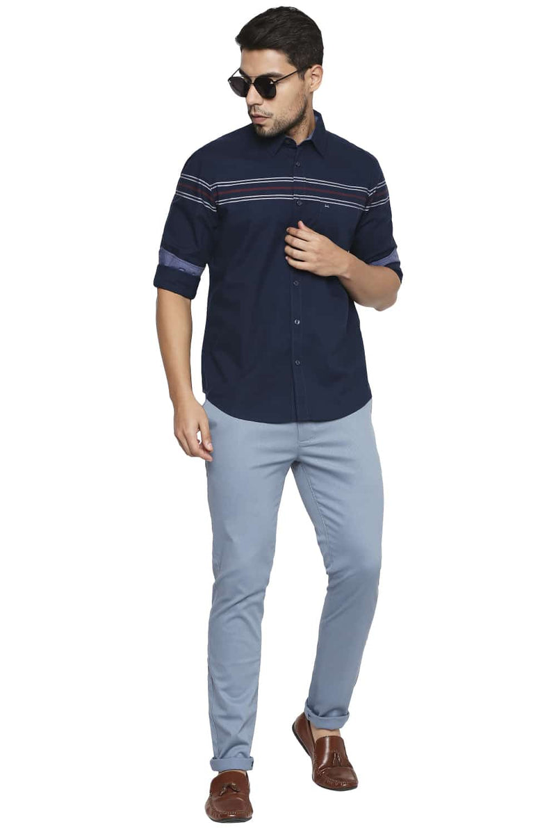 BASICS SLIM FIT ENGINEERED STRIPE SHIRT