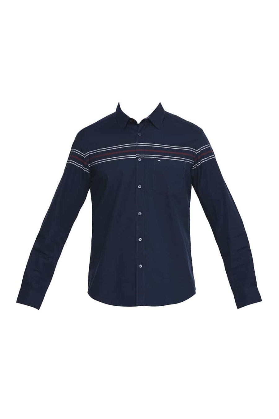 BASICS SLIM FIT NAVY NIGHT ENGINEERED STRIPE SHIRT