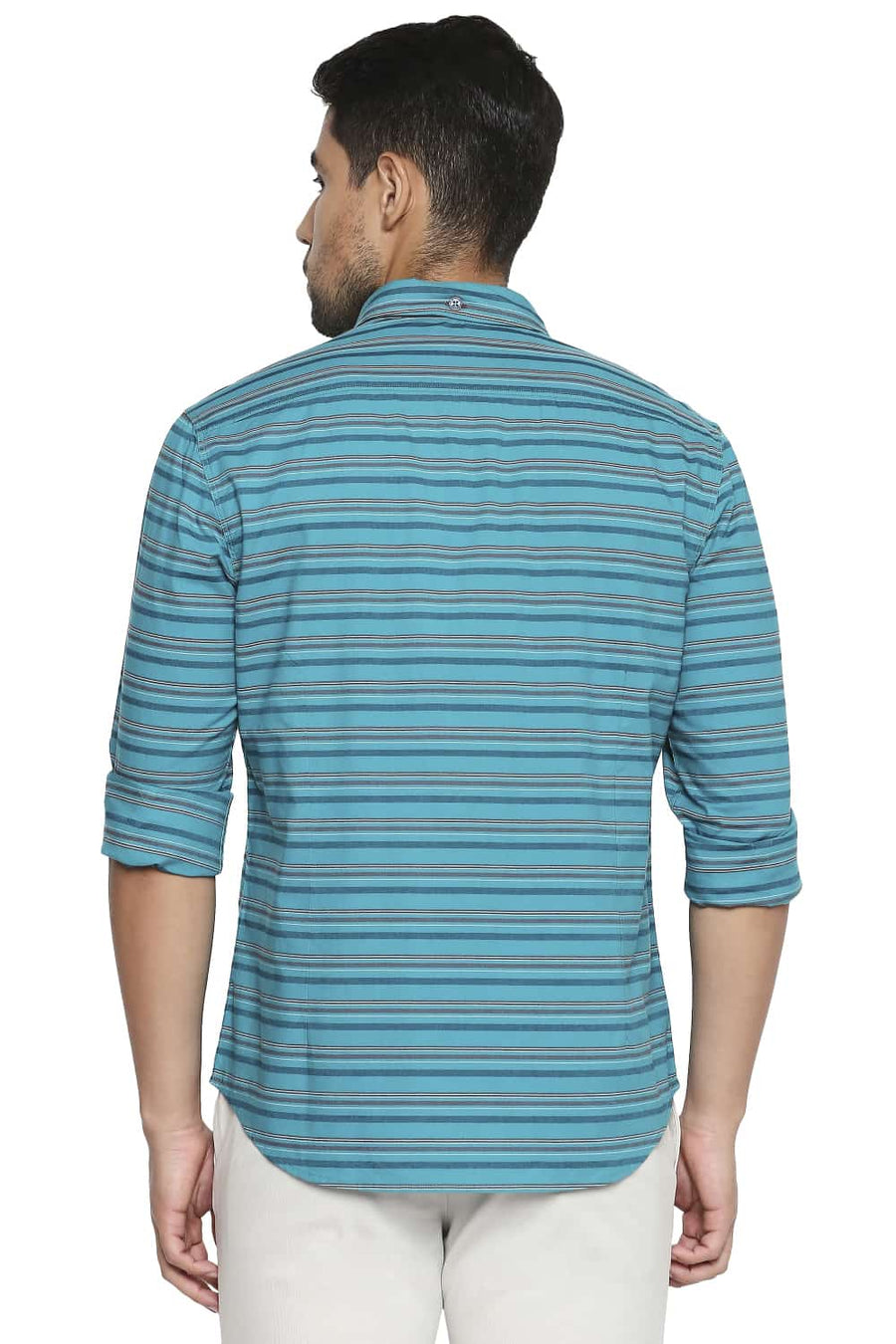 BASICS SLIM FIT LAPIS GREEN STRIPE SHIRT