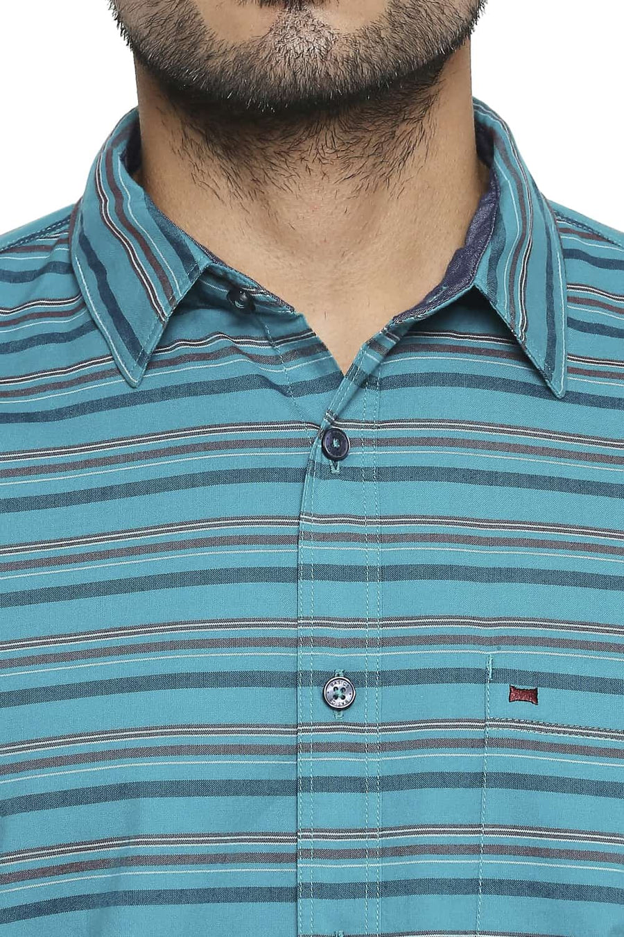 BASICS SLIM FIT LAPIS GREEN STRIPE SHIRT