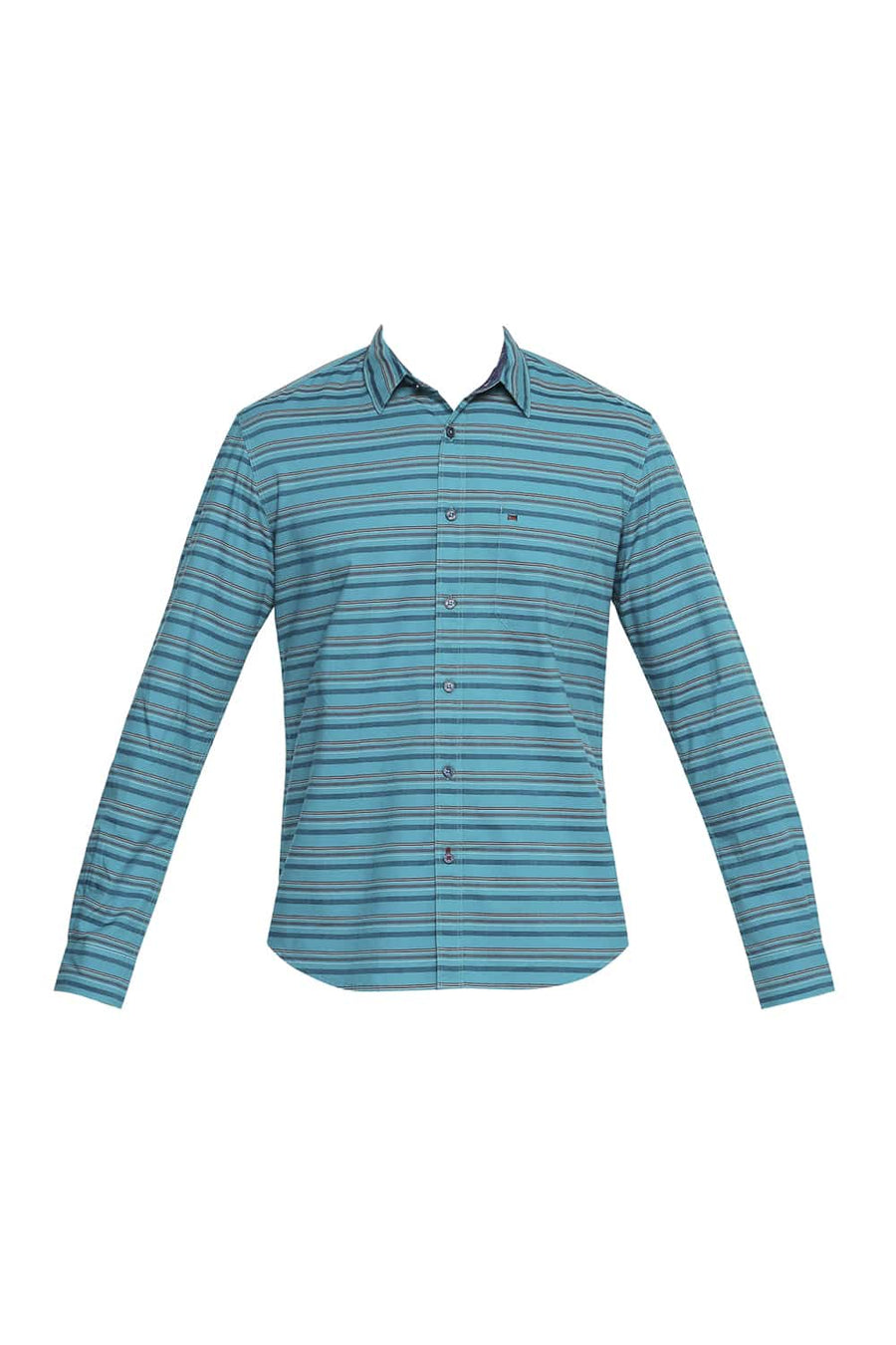 BASICS SLIM FIT LAPIS GREEN STRIPE SHIRT