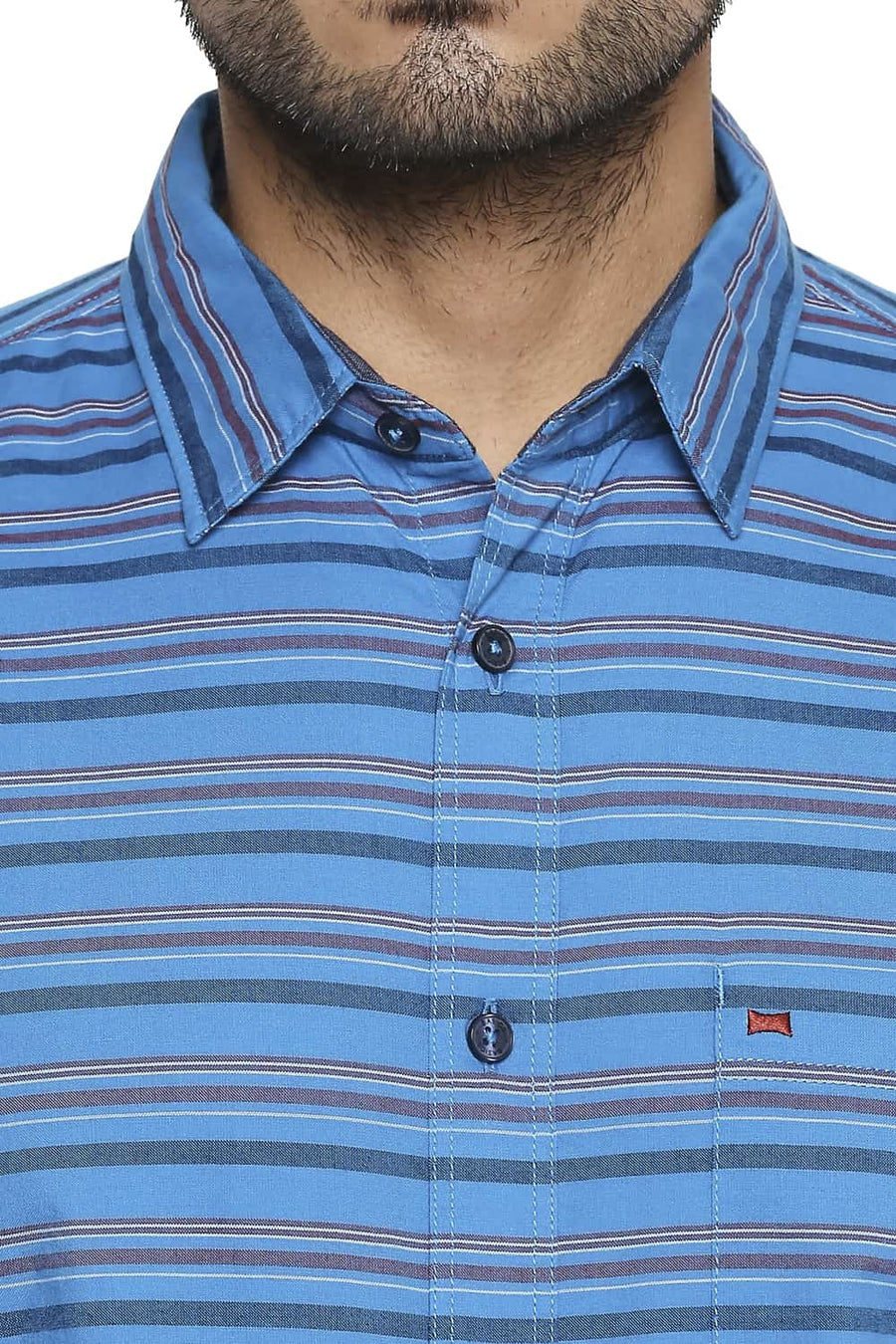 BASICS SLIM FIT BLUE SURF STRIPE SHIRT