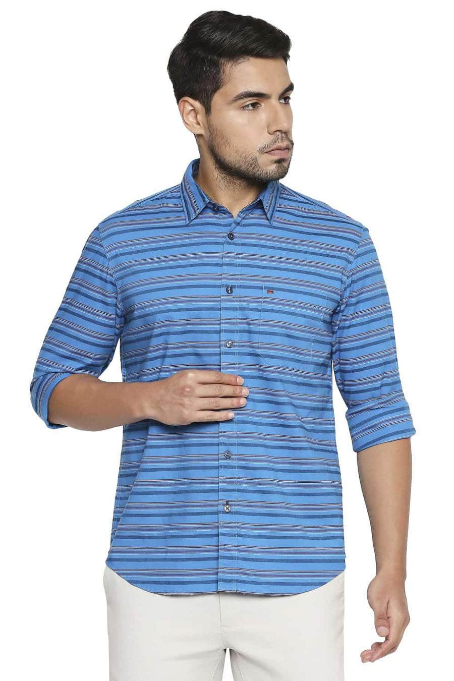 BASICS SLIM FIT BLUE SURF STRIPE SHIRT