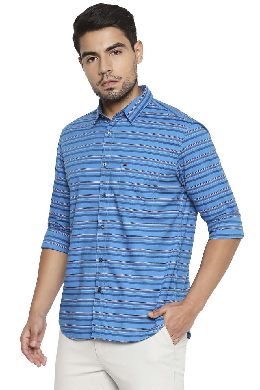 BASICS SLIM FIT BLUE SURF STRIPE SHIRT