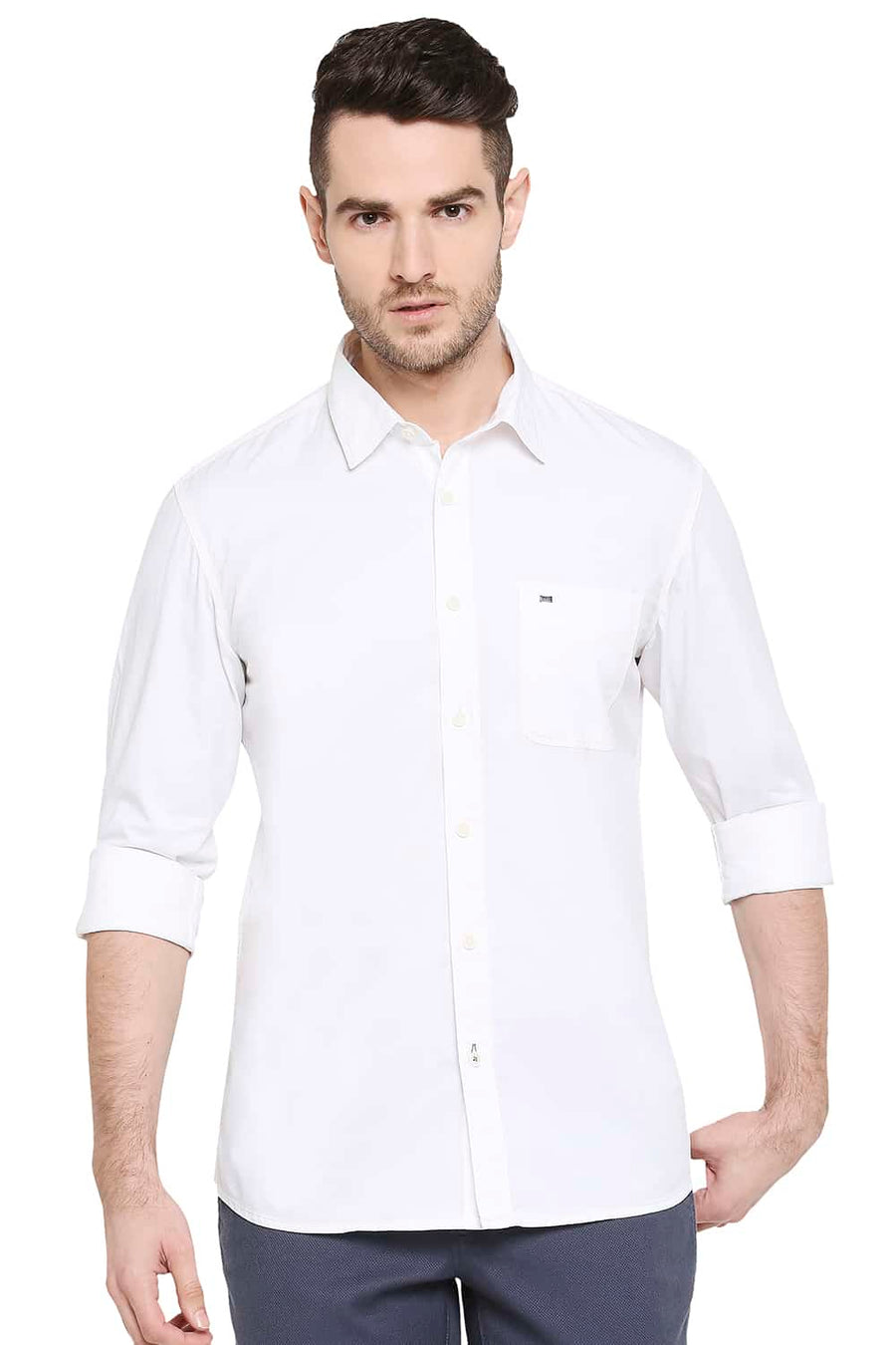 BASICS SLIM FIT BRIGHT WHITE TWILL SHIRT