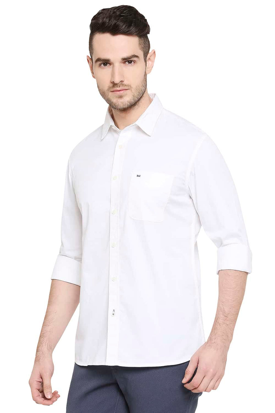 BASICS SLIM FIT BRIGHT WHITE TWILL SHIRT