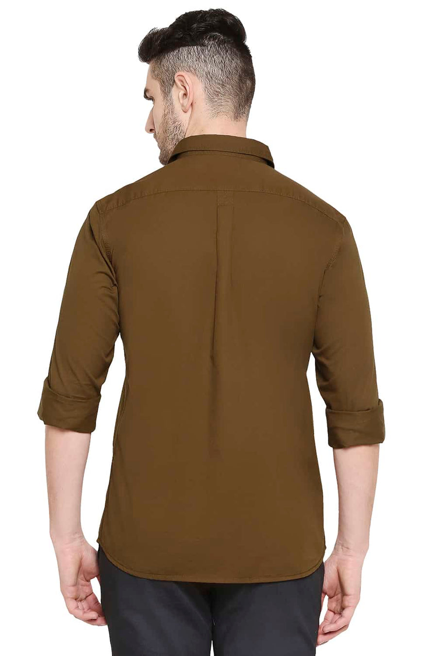 BASICS SLIM FIT DACHSHUND BROWN TWILL SHIRT