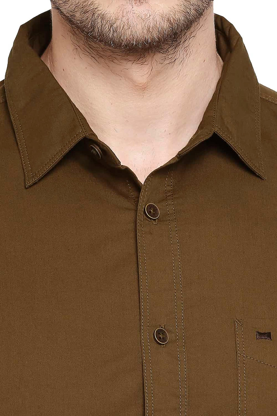 BASICS SLIM FIT DACHSHUND BROWN TWILL SHIRT