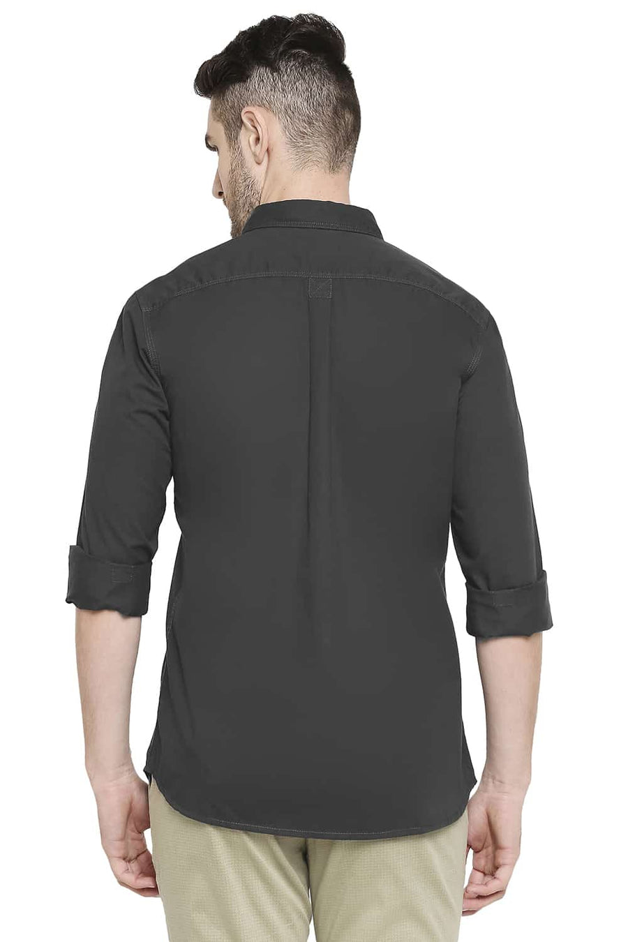 BASICS SLIM FIT PEWTER GREY TWILL SHIRT