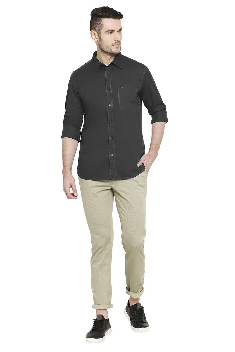 BASICS SLIM FIT PEWTER GREY TWILL SHIRT