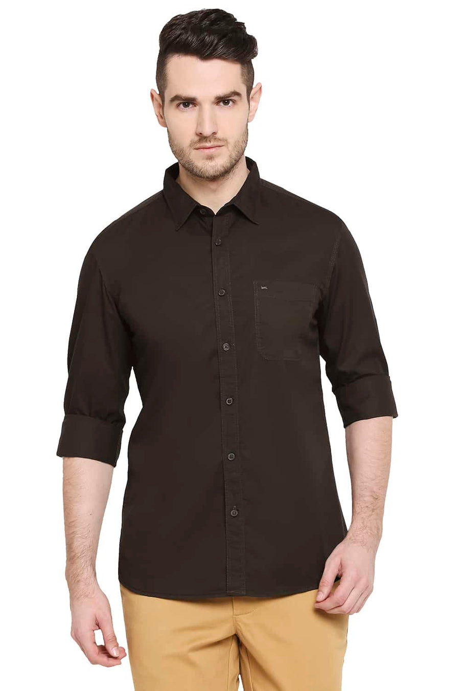 BASICS SLIM FIT TURKISH COFFEE TWILL SHIRT