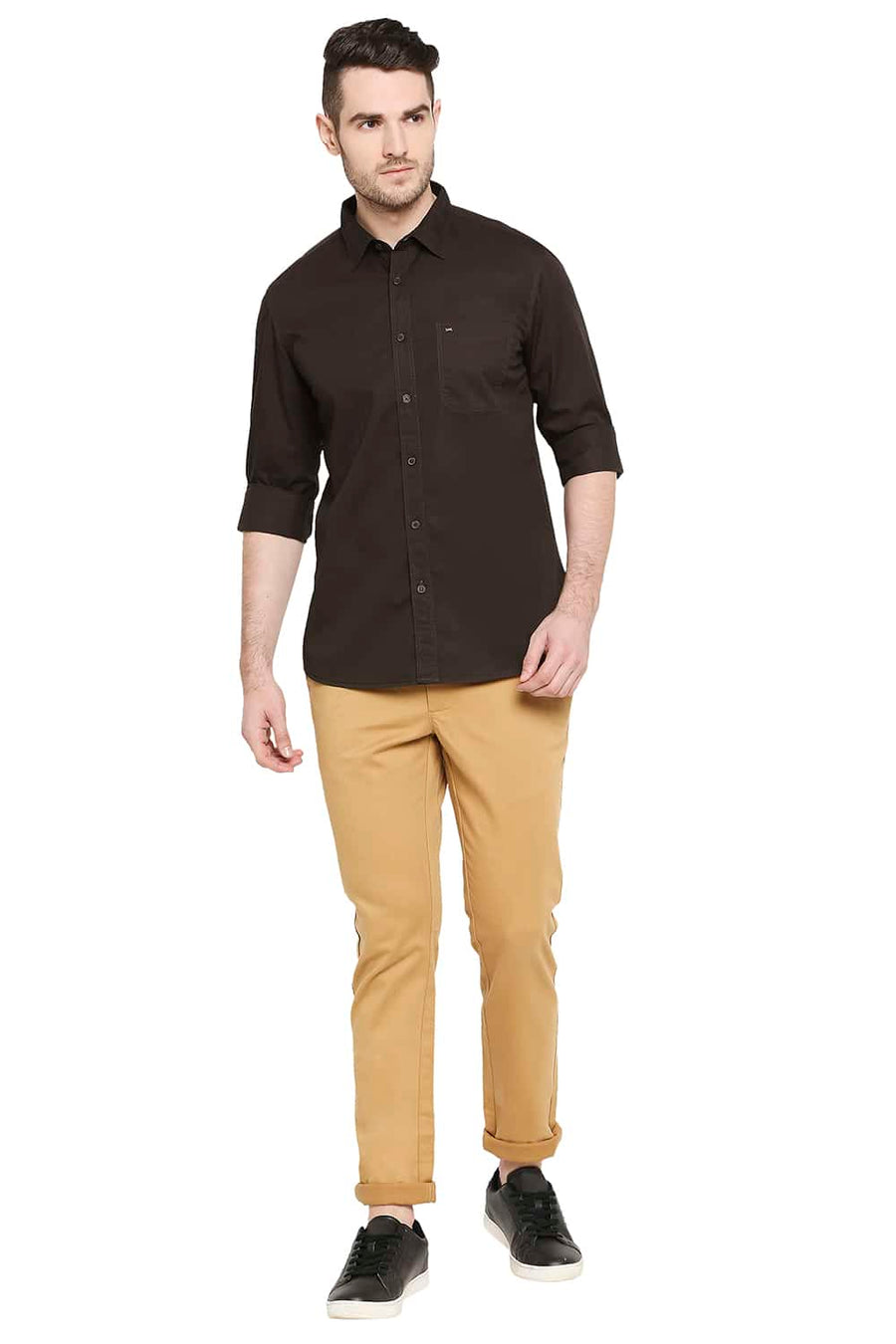 BASICS SLIM FIT TURKISH COFFEE TWILL SHIRT