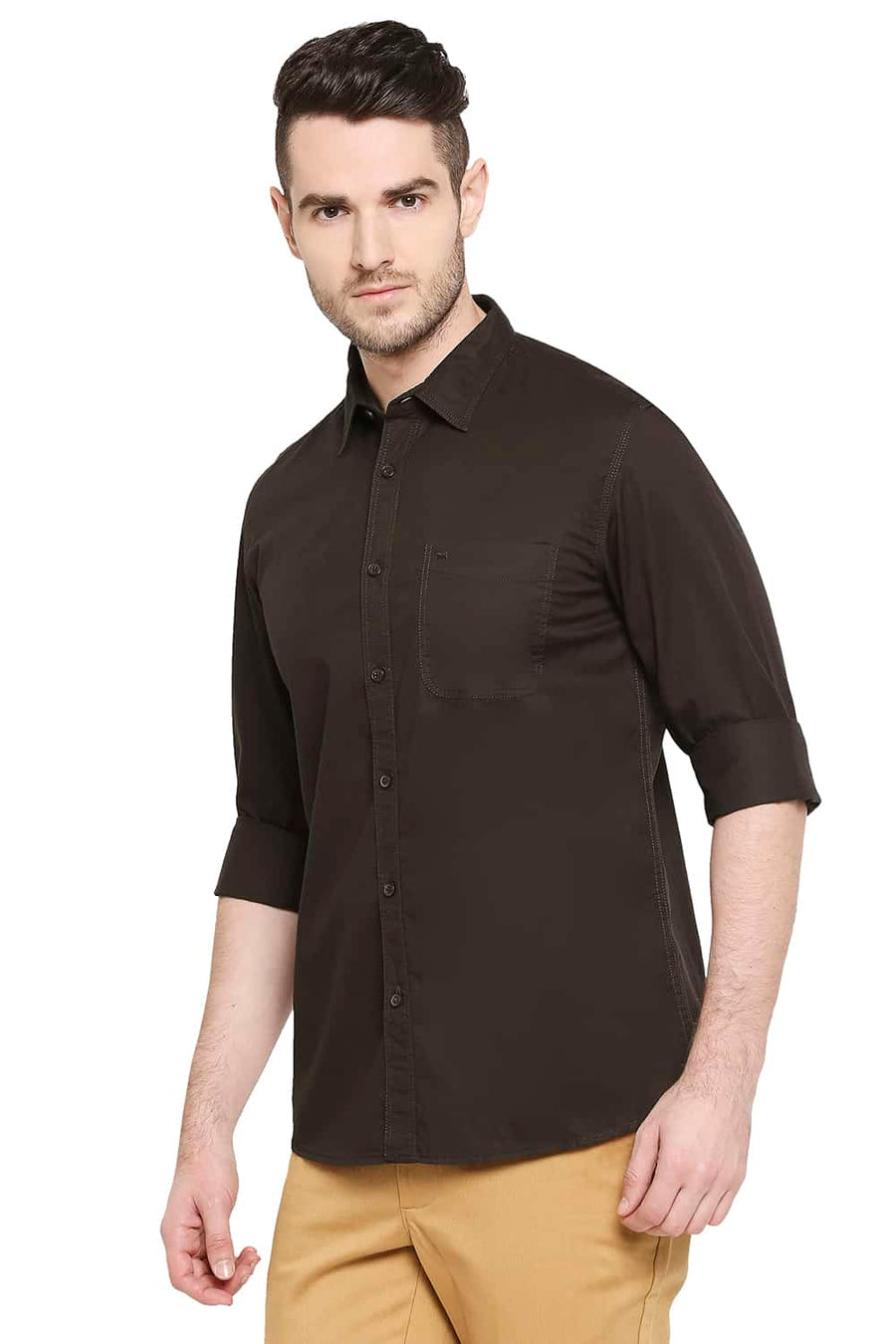 BASICS SLIM FIT TURKISH COFFEE TWILL SHIRT