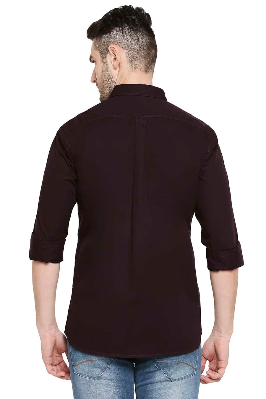 BASICS SLIM FIT PUCE MAROON TWILL SHIRT