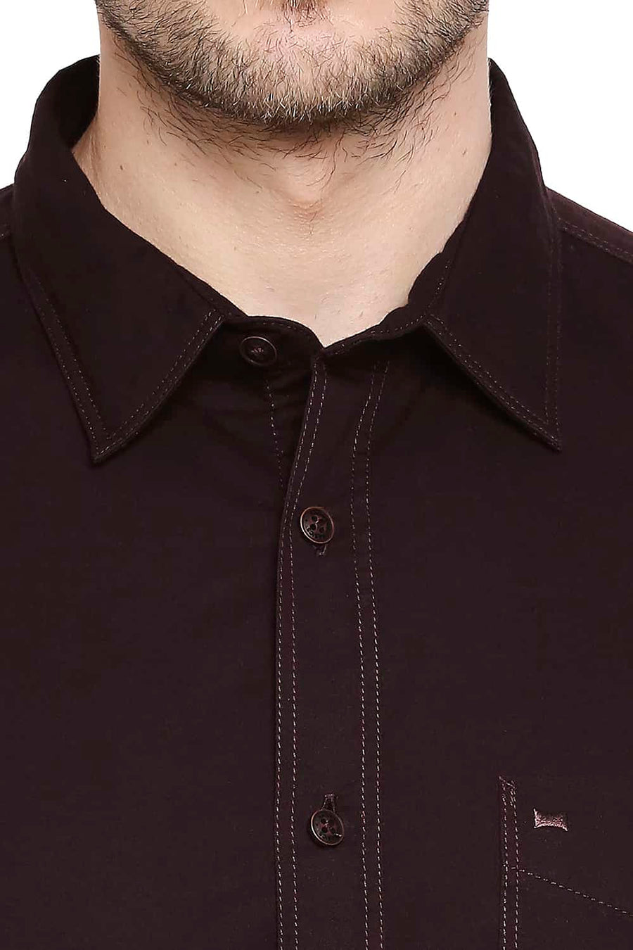 BASICS SLIM FIT PUCE MAROON TWILL SHIRT