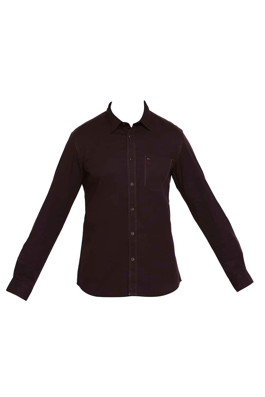 BASICS SLIM FIT PUCE MAROON TWILL SHIRT