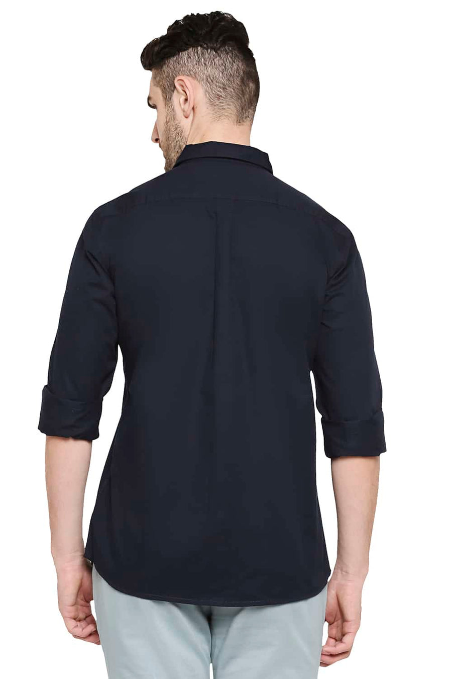 BASICS SLIM FIT NAVY GRAPHITE TWILL SHIRT