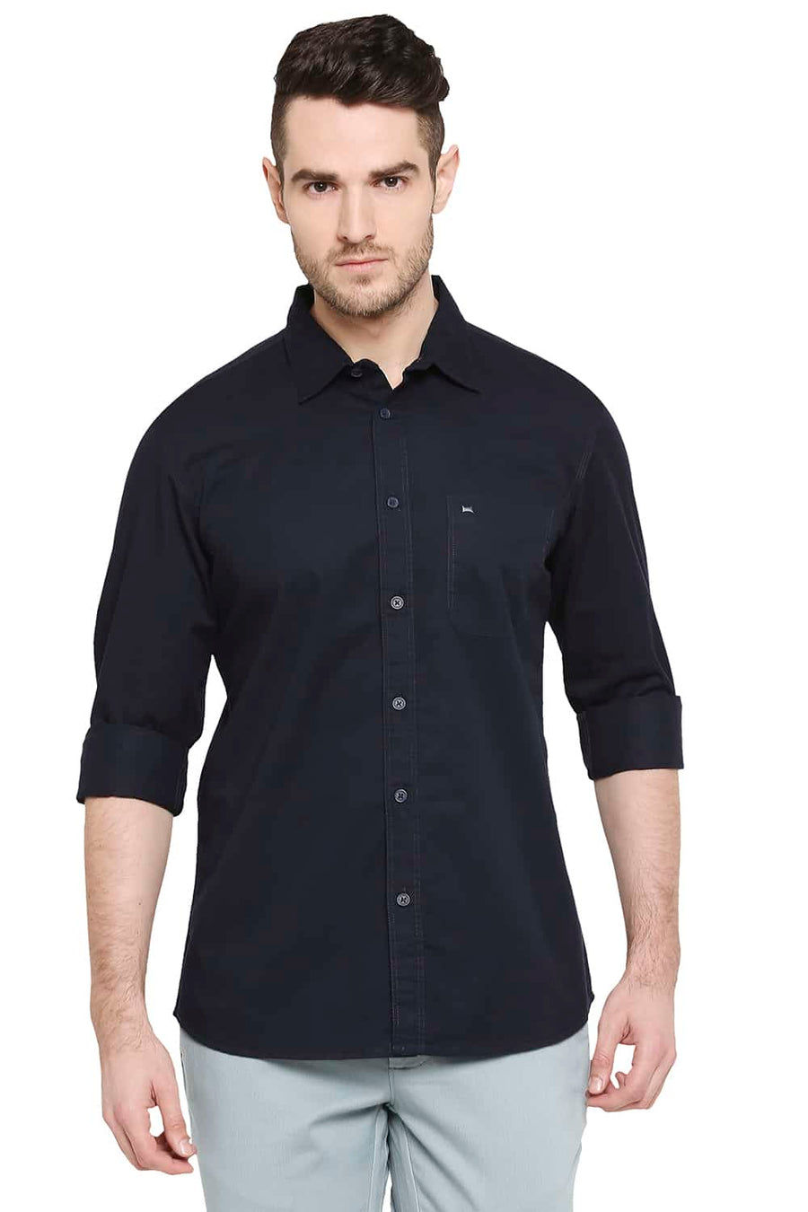 BASICS SLIM FIT NAVY GRAPHITE TWILL SHIRT