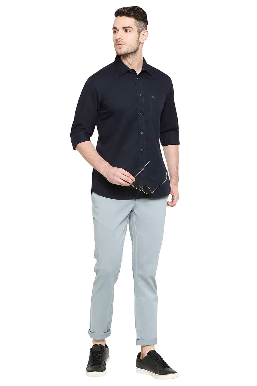 BASICS SLIM FIT NAVY GRAPHITE TWILL SHIRT