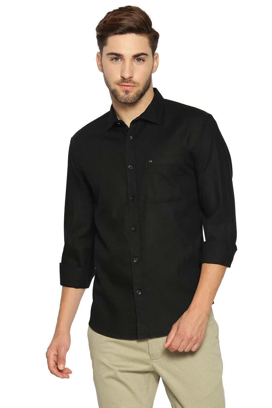 BASICS SLIM FIT PIRATE BLACK DOBBY SHIRT