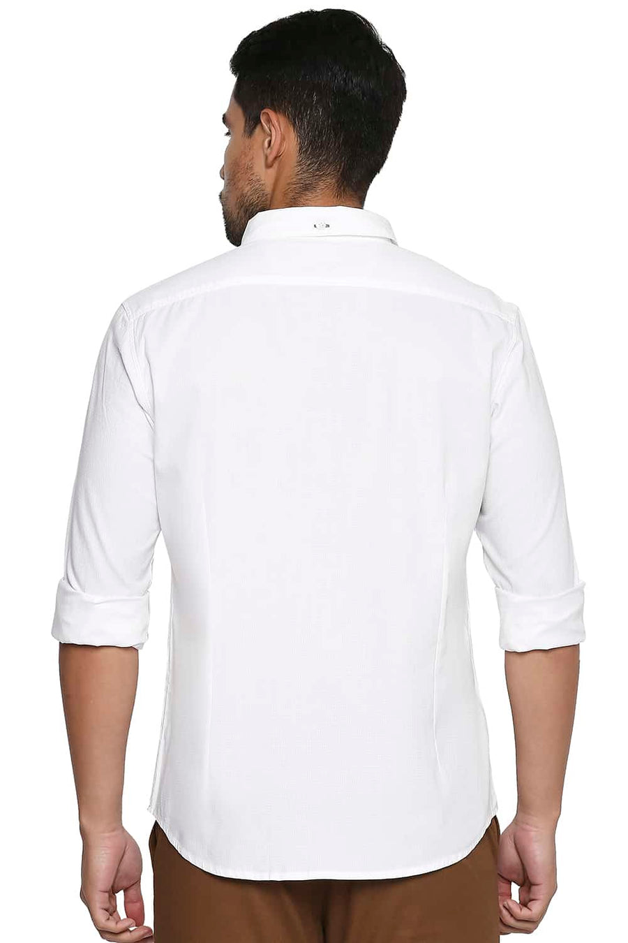 BASICS SLIM FIT BRIGHT WHITE DOBBY SHIRT