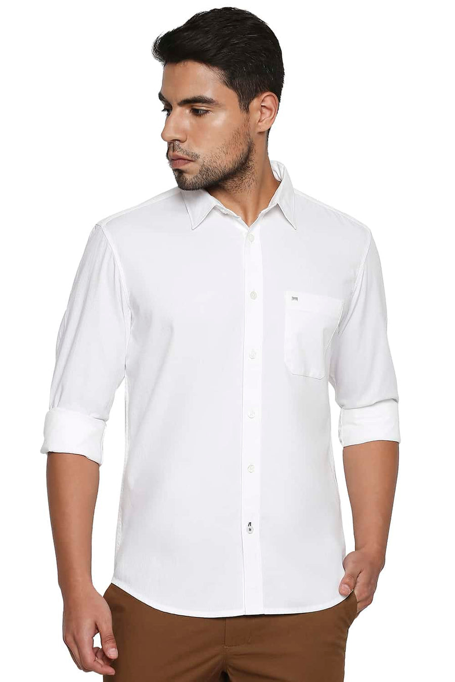BASICS SLIM FIT BRIGHT WHITE DOBBY SHIRT